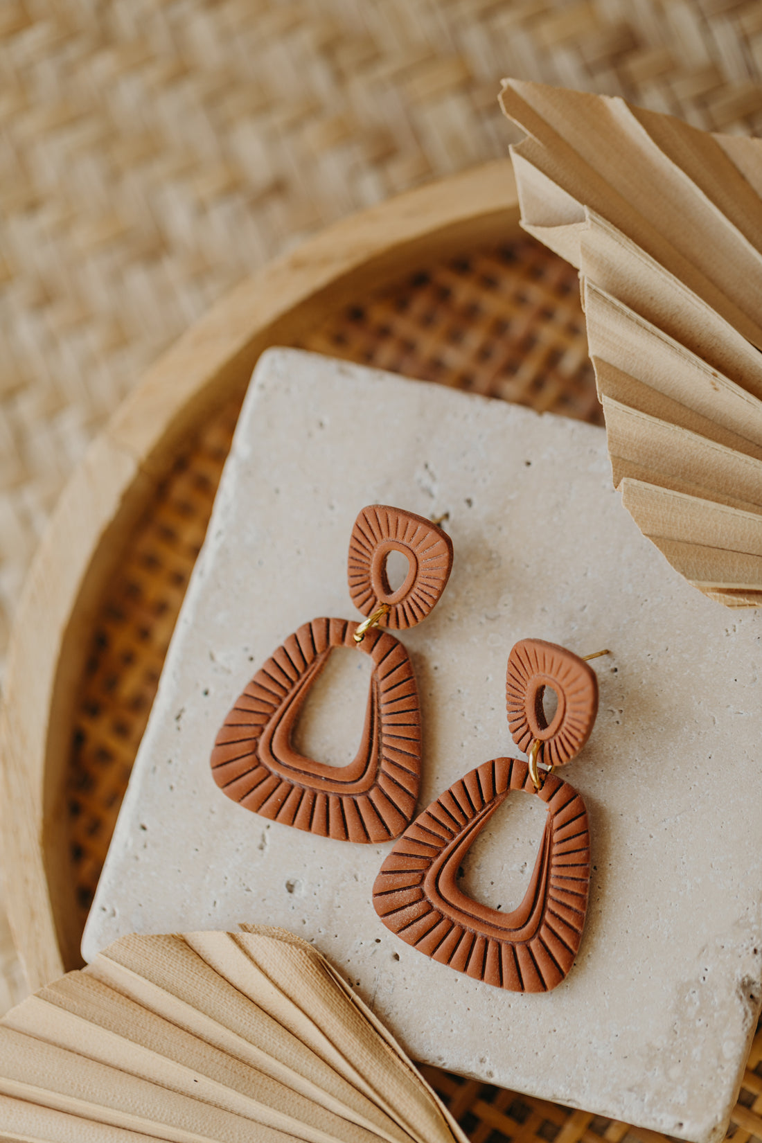 Francesca - Polymer clay earrings in orange, light purple and red