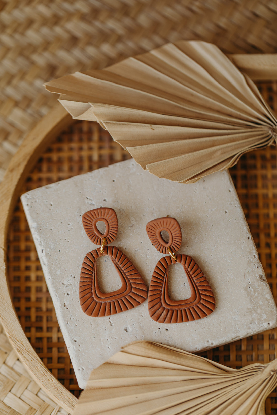 Francesca - Polymer clay earrings in orange, light purple and red