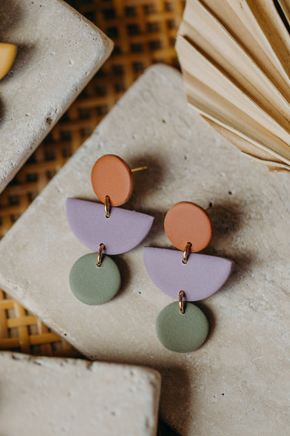 Mailin - Polymer clay earrings in cinnamon, light purple and eucalyptus green