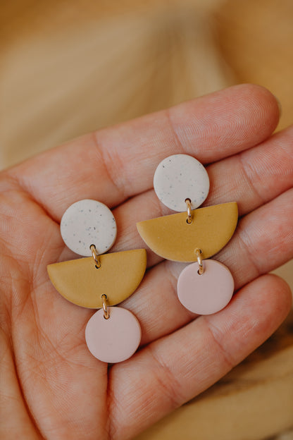 Mailin - Polymer clay earrings in lime, soft mustard yellow and light pink