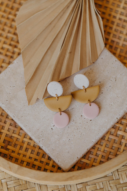Mailin - Polymer clay earrings in lime, soft mustard yellow and light pink