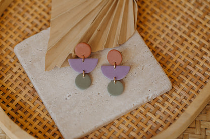 Mailin - Polymer clay earrings in cinnamon, light purple and eucalyptus green