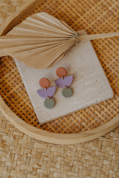 Mailin - Polymer clay earrings in cinnamon, light purple and eucalyptus green