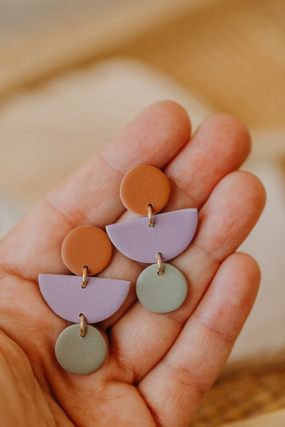Mailin - Polymer clay earrings in cinnamon, light purple and eucalyptus green