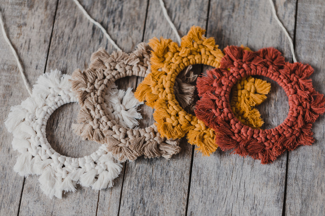 large colorful macrame stars