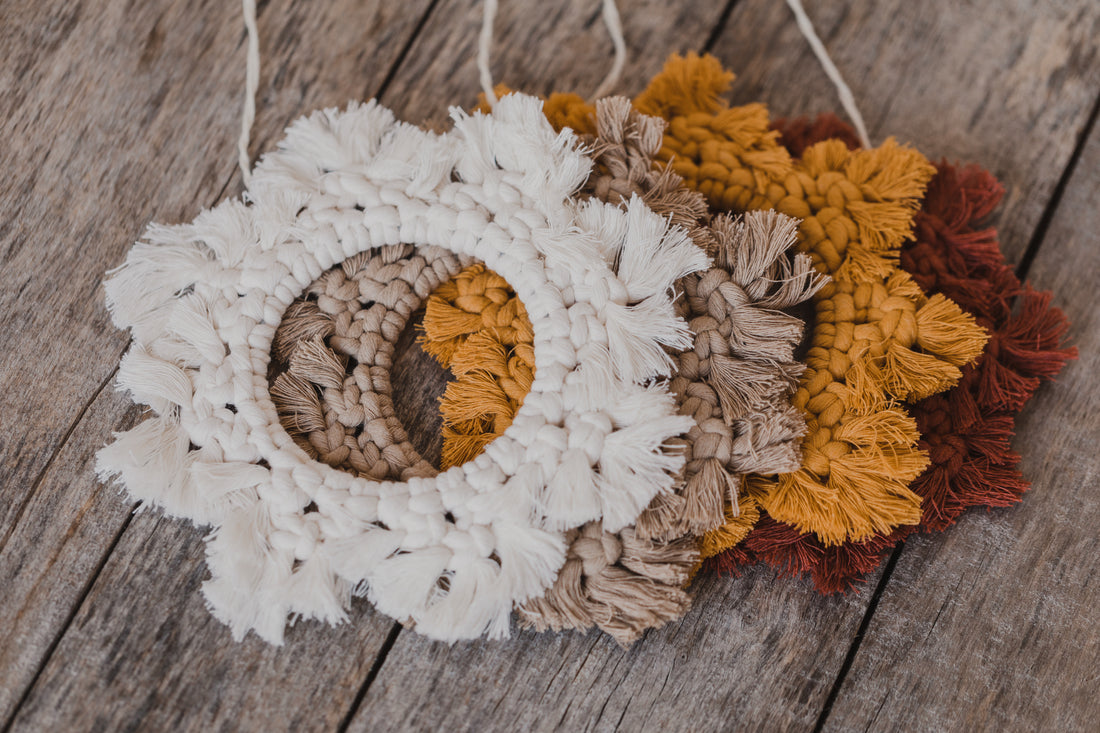 large colorful macrame stars