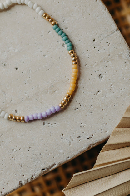 two-tone glass bead bracelet blue &amp;amp; cream