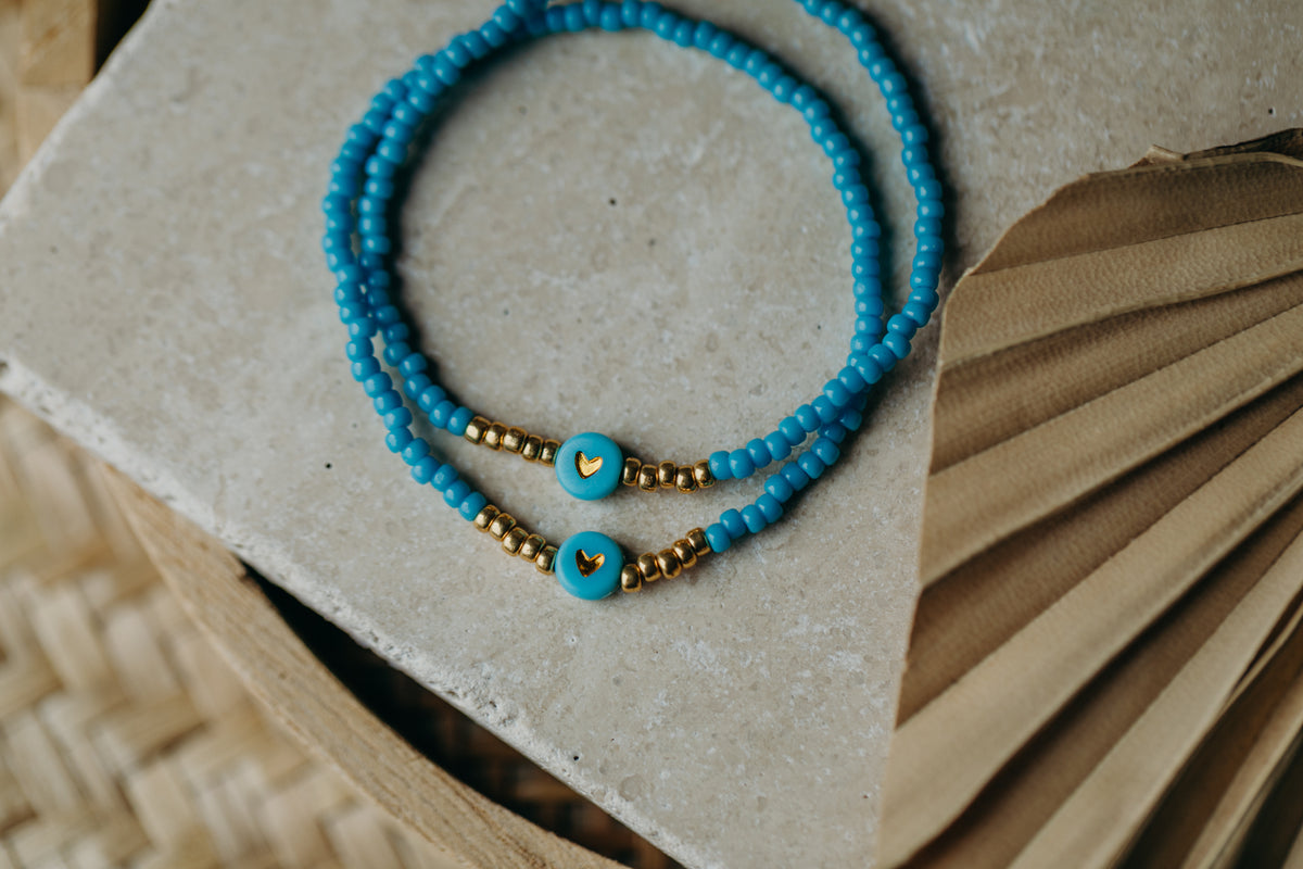 Herz Perlenarmband in blau