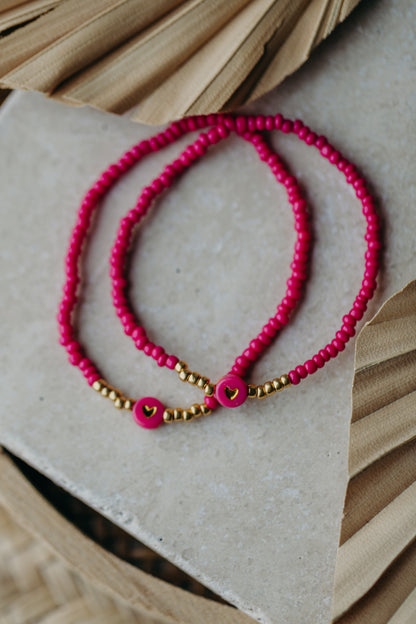 Herz Perlenarmband in pink
