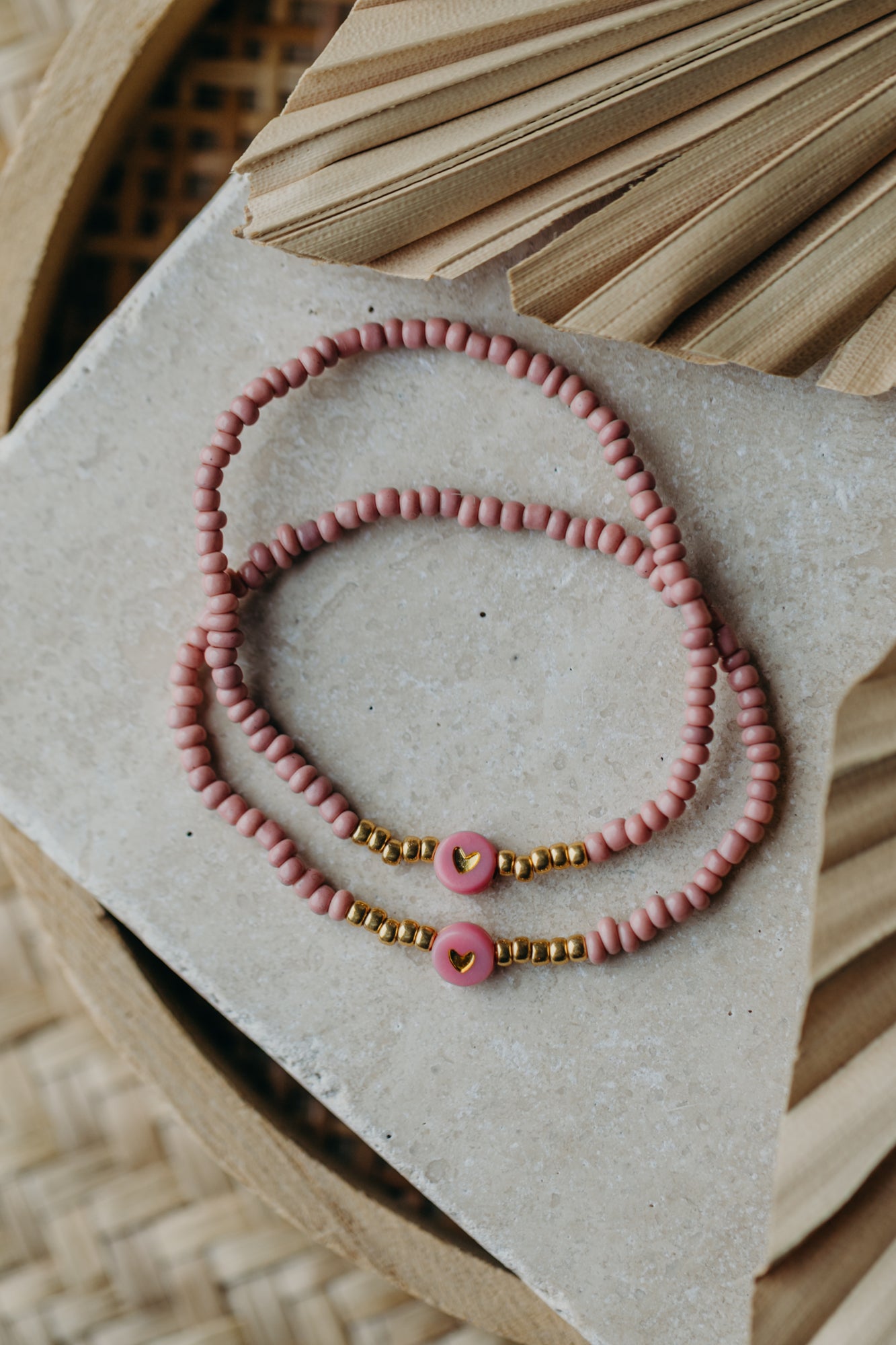 Herz Perlenarmband in mauve
