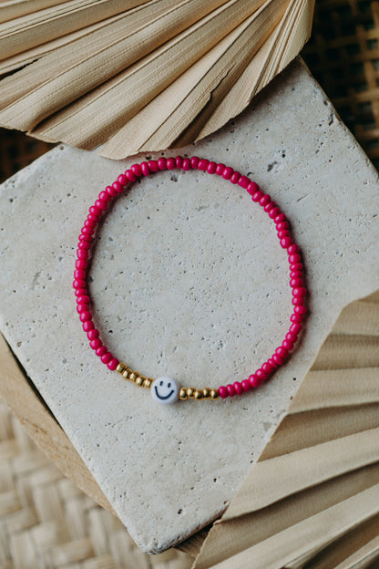 Smiley Perlenarmband in Pink