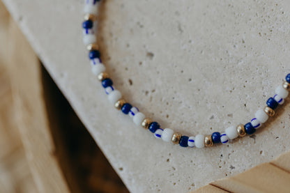 two-tone glass bead bracelet blue &amp;amp; cream