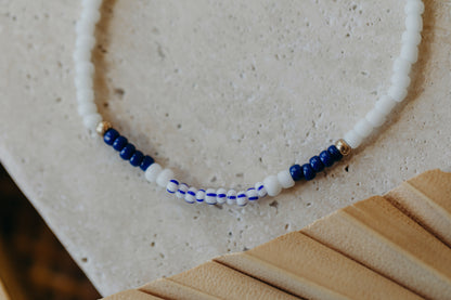 two-tone glass bead bracelet blue &amp;amp; cream