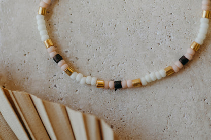 two-tone glass bead bracelet blue &amp;amp; cream