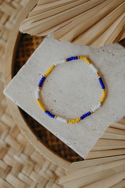 two-tone glass bead bracelet blue &amp;amp; cream