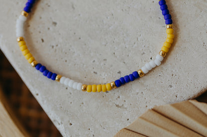 two-tone glass bead bracelet blue &amp;amp; cream