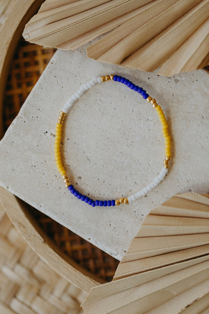 two-tone glass bead bracelet blue &amp;amp; cream