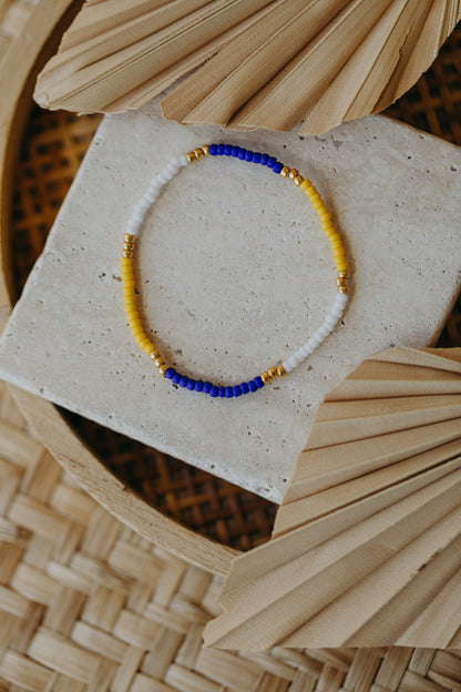 two-tone glass bead bracelet blue &amp;amp; cream