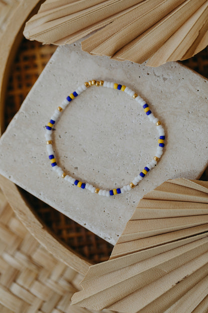 two-tone glass bead bracelet blue &amp;amp; cream