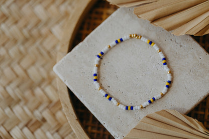 two-tone glass bead bracelet blue &amp;amp; cream
