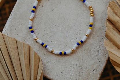two-tone glass bead bracelet blue &amp;amp; cream