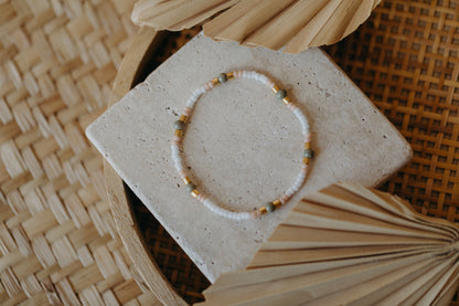 two-tone glass bead bracelet blue &amp;amp; cream