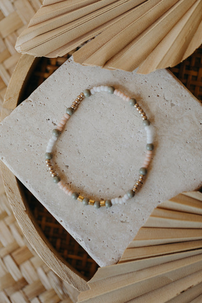 two-tone glass bead bracelet blue &amp;amp; cream