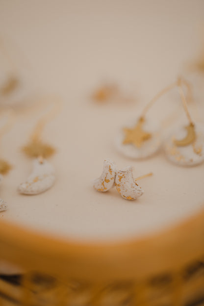 Hoop earrings with round polymer clay pendant and leaf