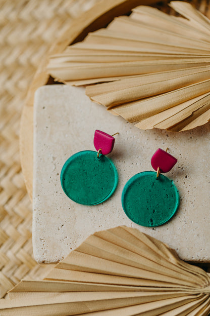 NIO - Statement Ohrringe in Fuchsia und Dunkelgrün mit Bogen Ohrstecker