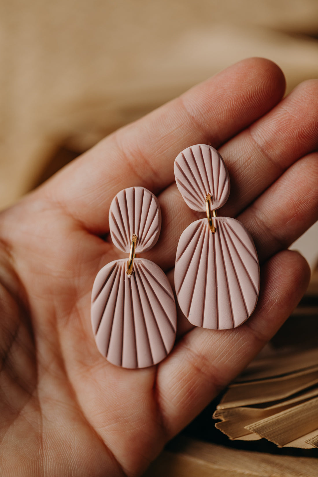OLIVIA - pink oval polymer clay earrings with stripes