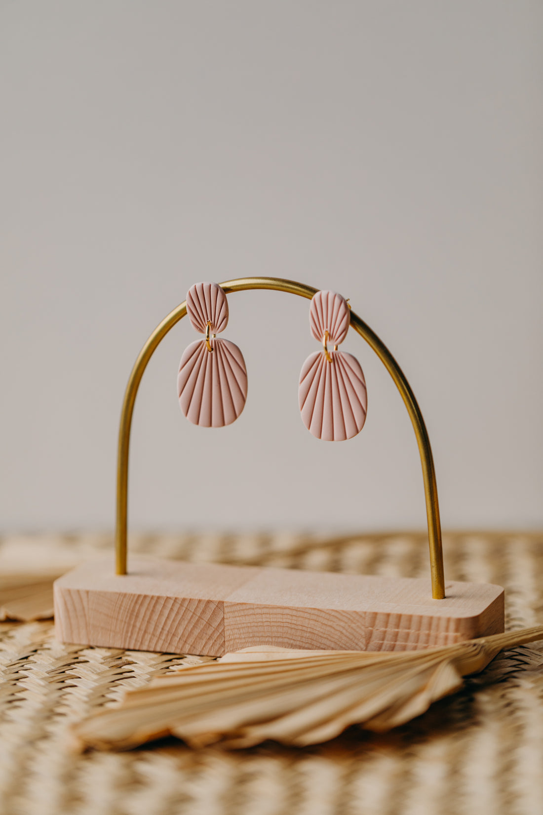 OLIVIA - pink oval polymer clay earrings with stripes