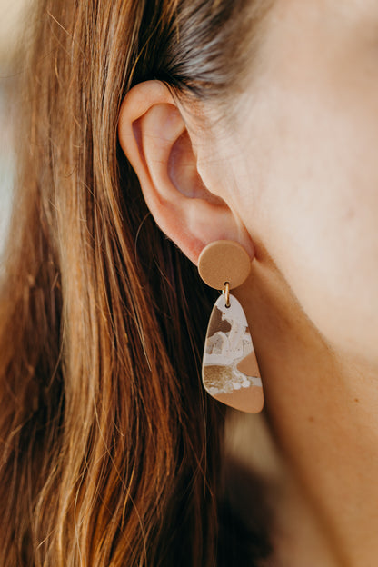 braune längliche Terrazzo Ohrringe aus Polymer Ton