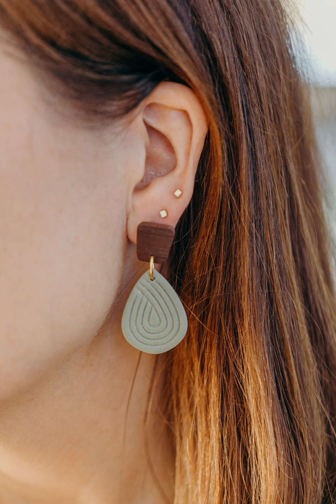 round polymer clay earrings with brass pendant circle
