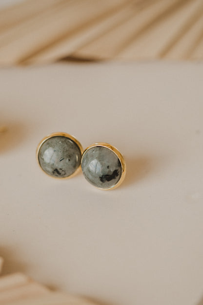 graue Labradorit Edelstein Ohrstecker (12 mm)
