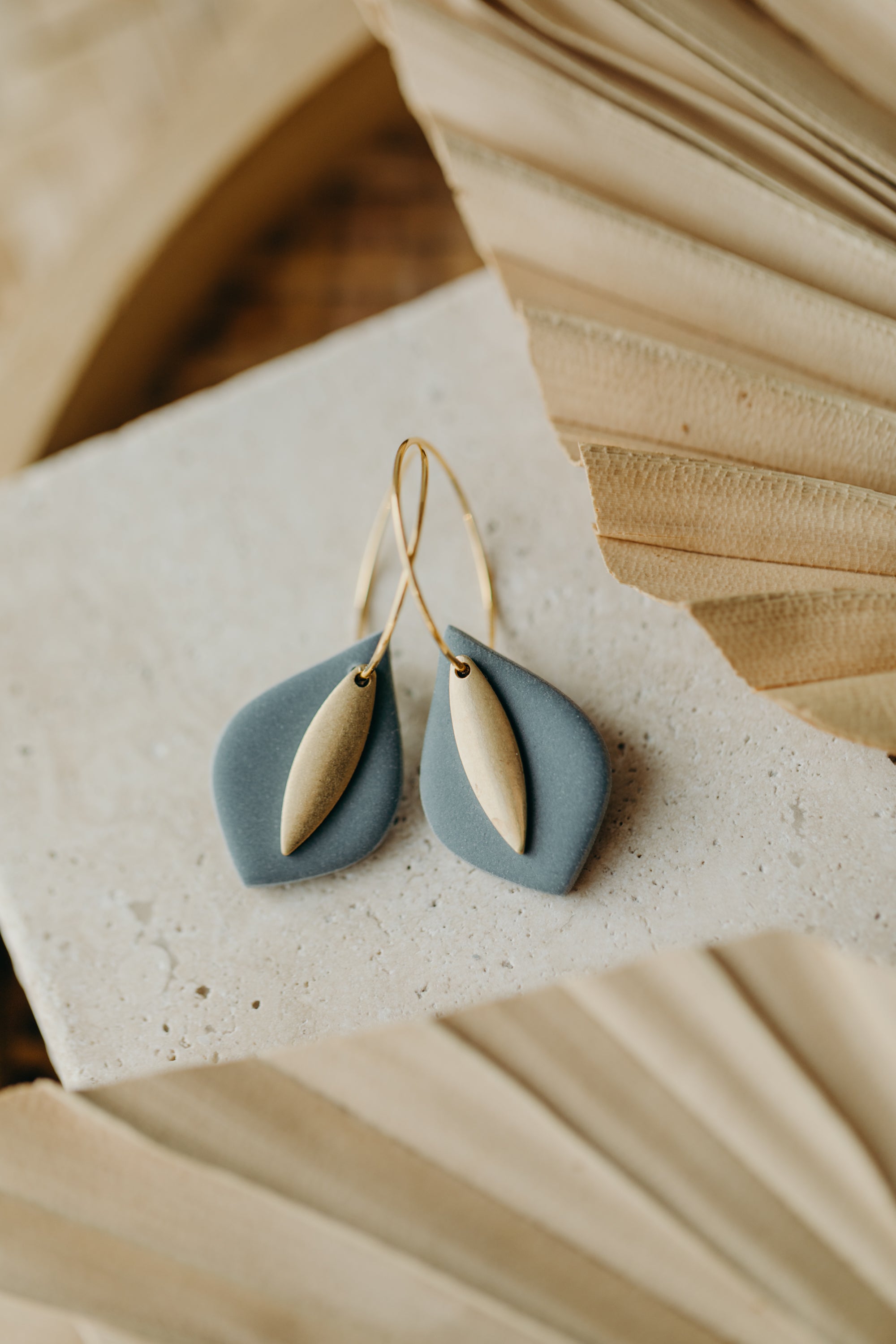 PIA - Hoop earrings with drop polymer clay and brass pendant