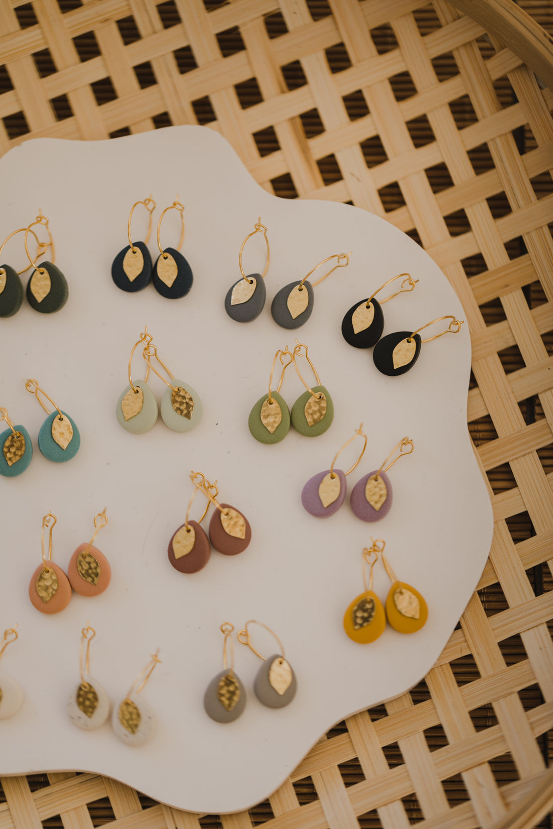 PREA - small hoop earrings with drops made of polymer clay