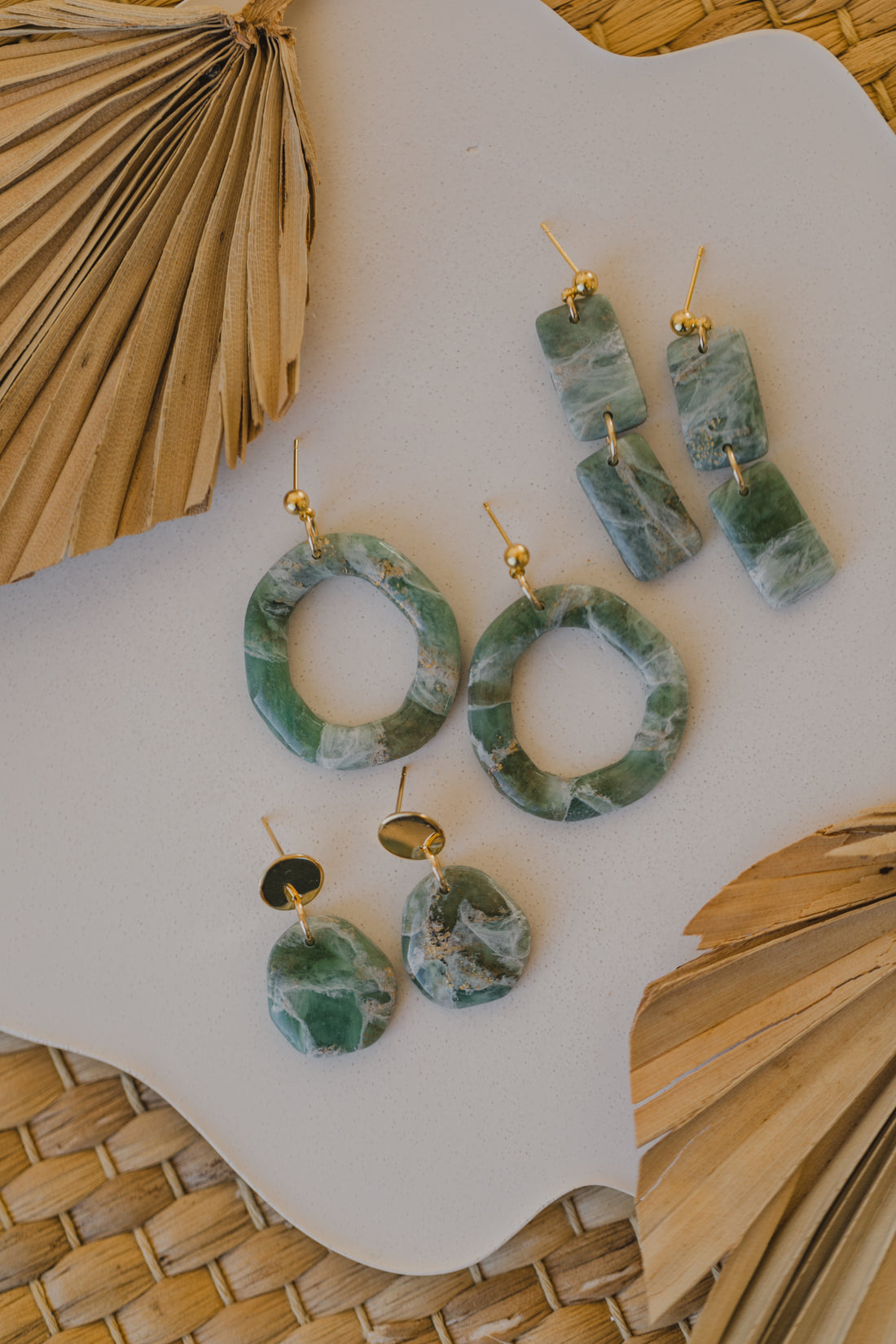 Polymer clay earrings in light green