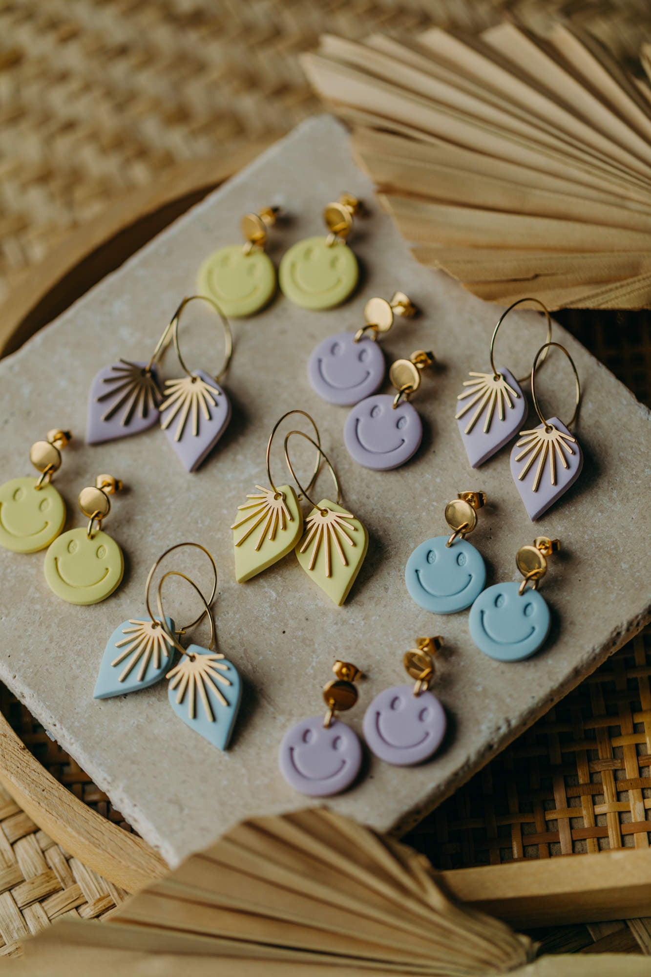 SMILEY Earrings made of Polymer Clay Light Pastel Yellow