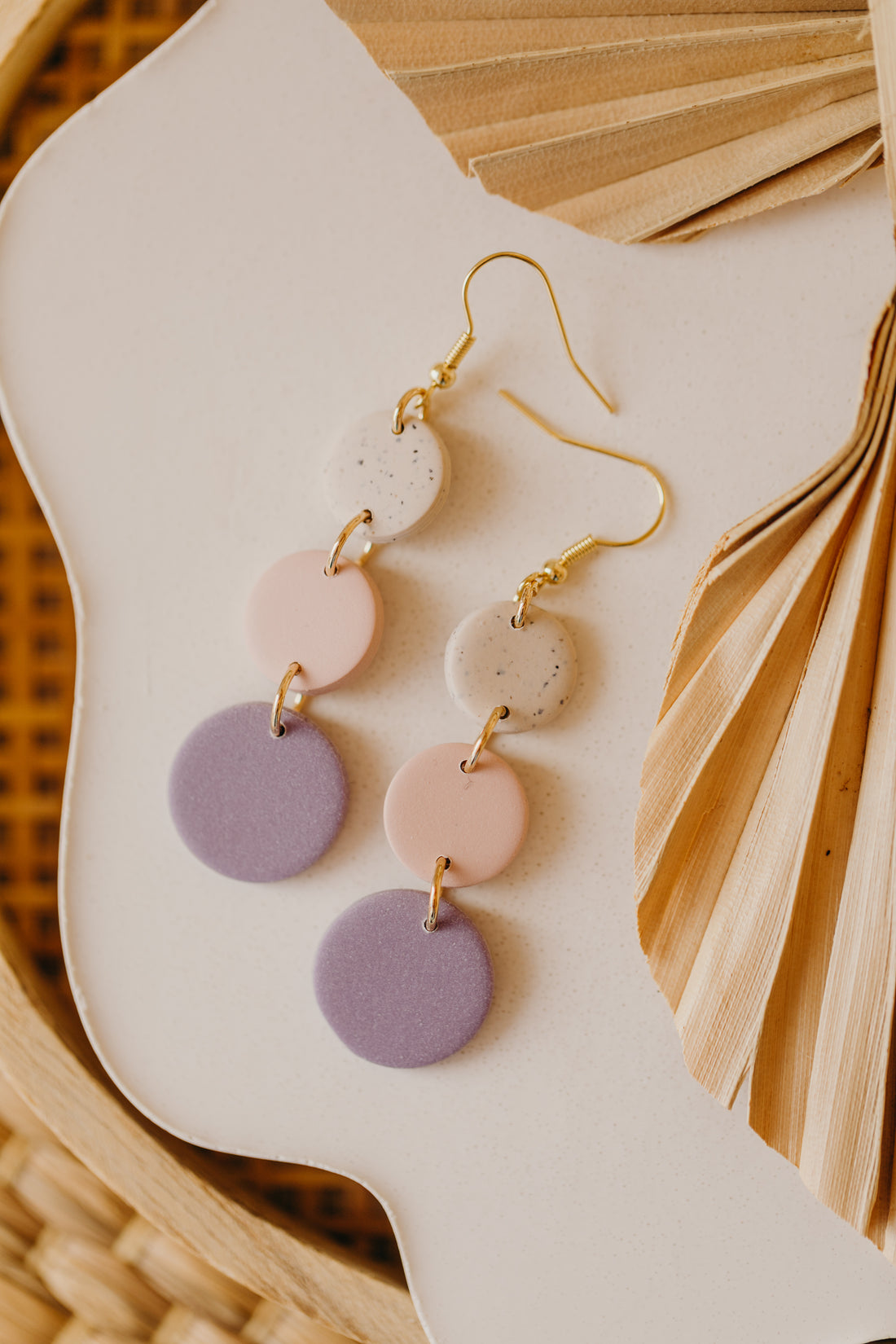 round earrings made of polymer clay in autumn colors