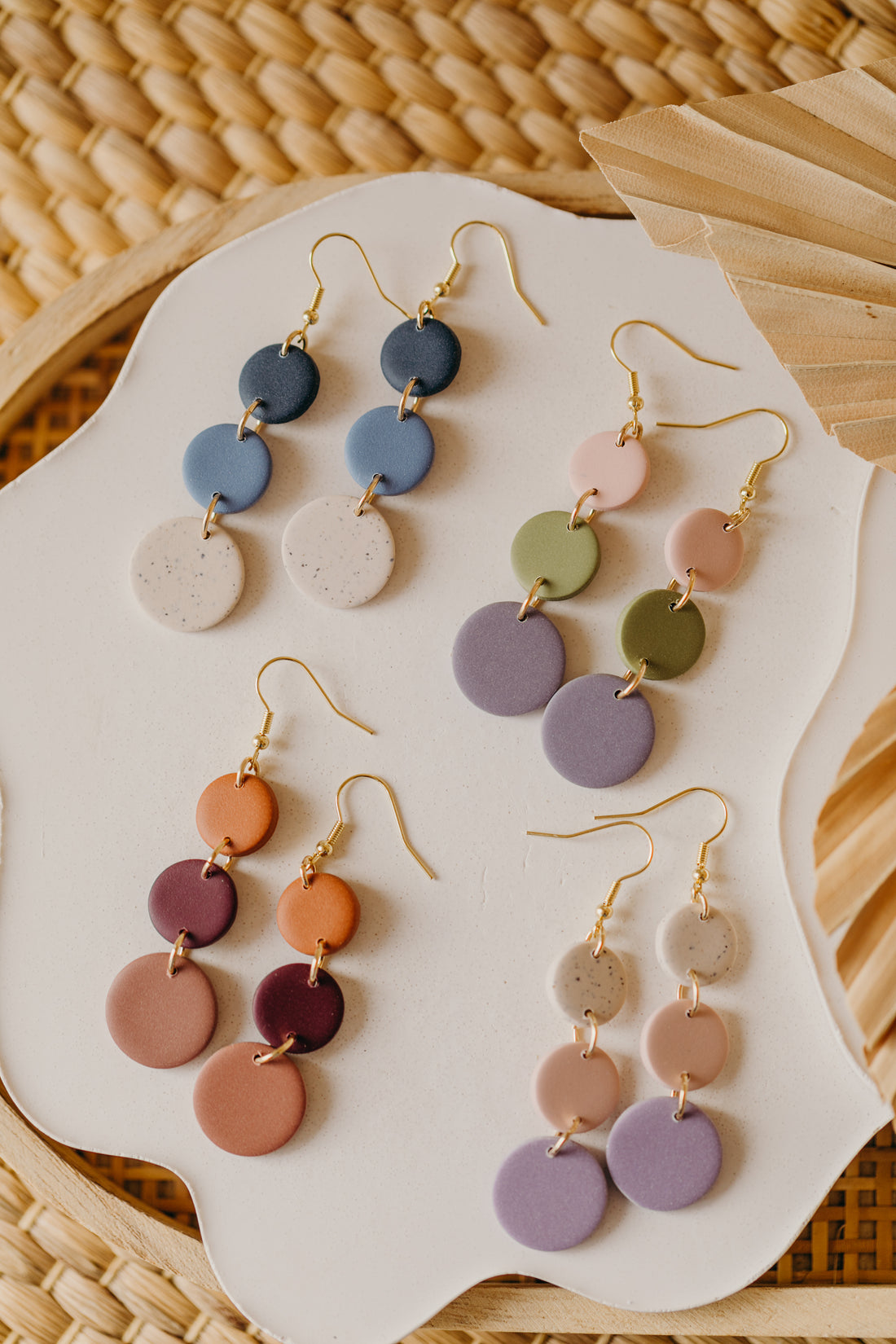 round earrings made of polymer clay in autumn colors