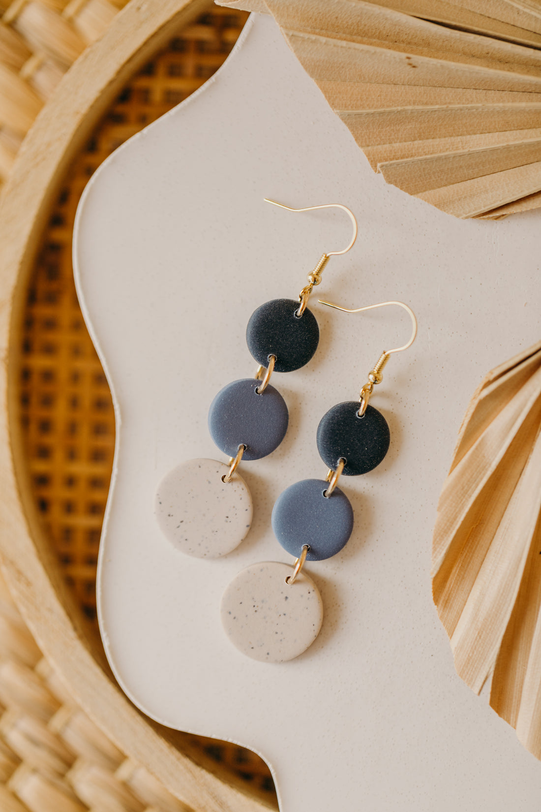 round earrings made of polymer clay in autumn colors