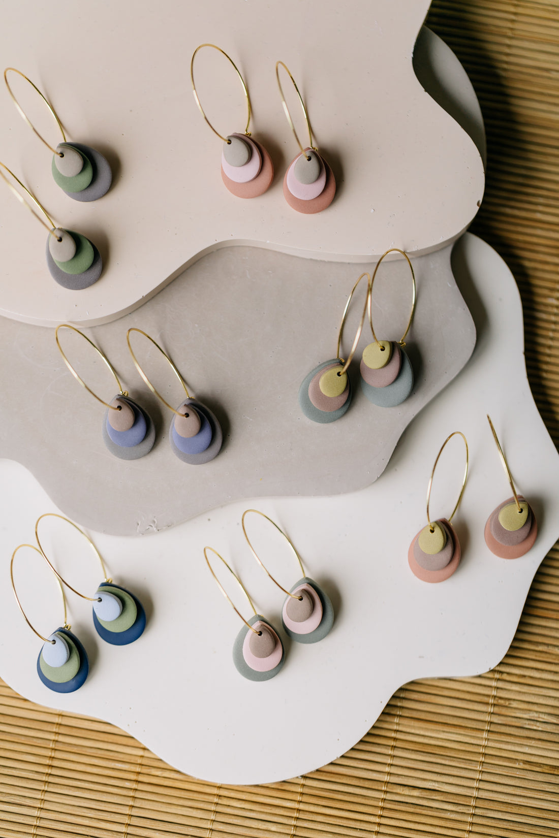 Creole with polymer clay earrings in drop shape in ceramic look