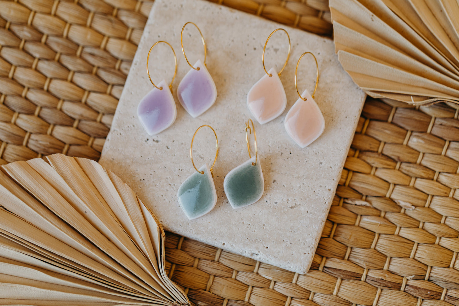 ISABELLA - Hoop earrings with polymer clay drop-shaped earrings in ceramic look
