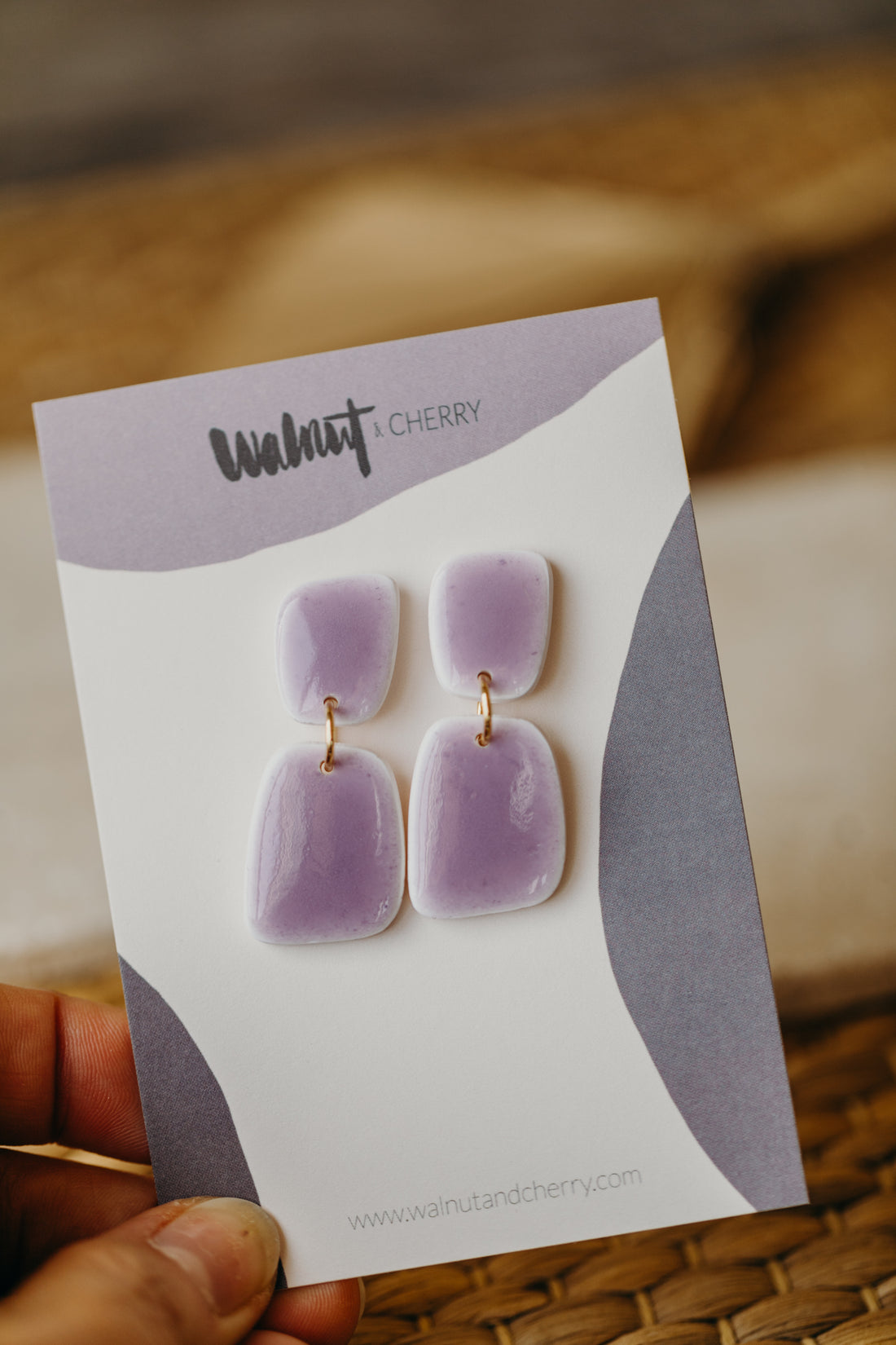 AURELIE - rechteckige lila Polymer Ton Ohrringe im Keramik Look