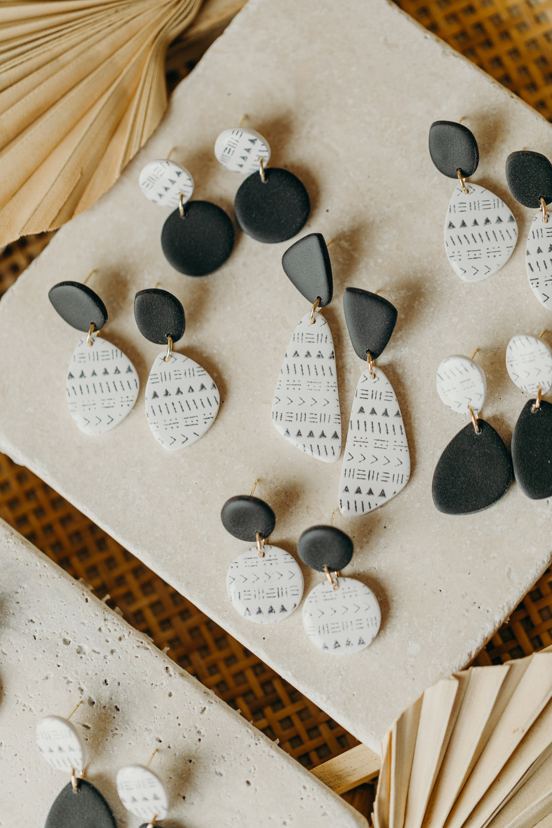 black and white polymer clay earrings