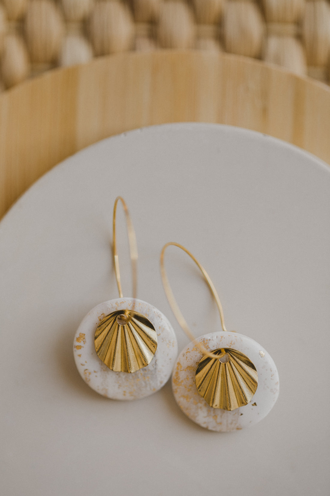 Creole with polymer clay earrings in drop shape in ceramic look