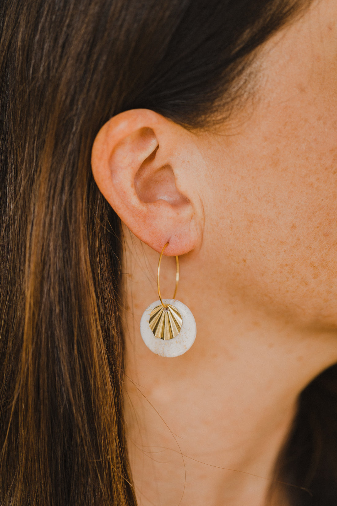 Creole with polymer clay earrings in drop shape in ceramic look