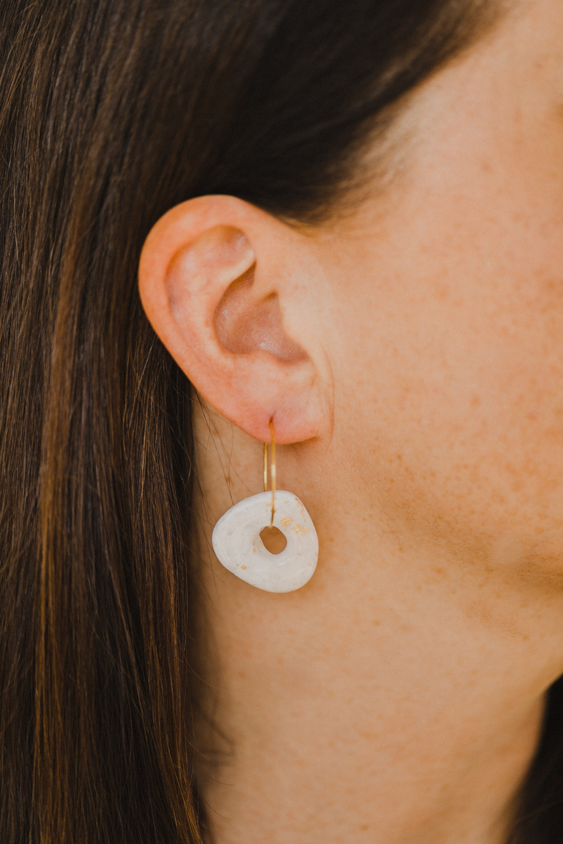 Creole with polymer clay earrings in drop shape in ceramic look