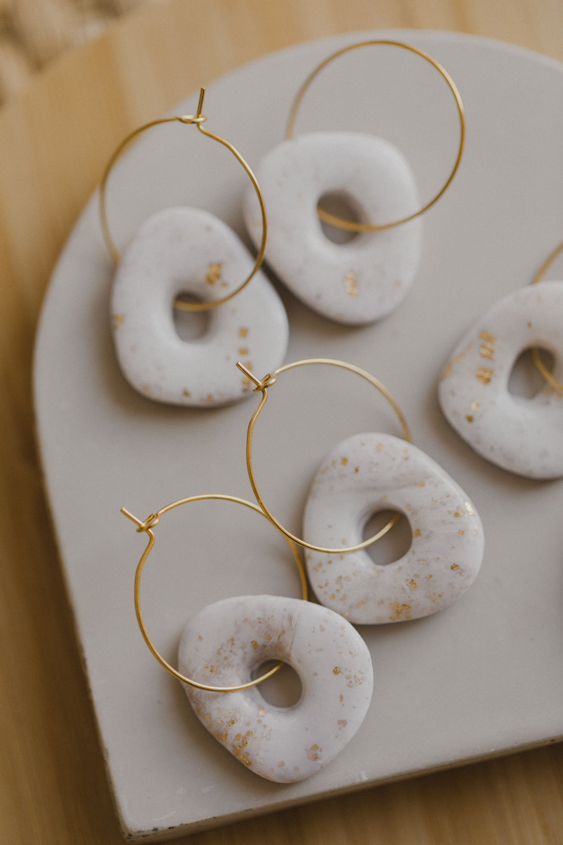 Creole with polymer clay earrings in drop shape in ceramic look