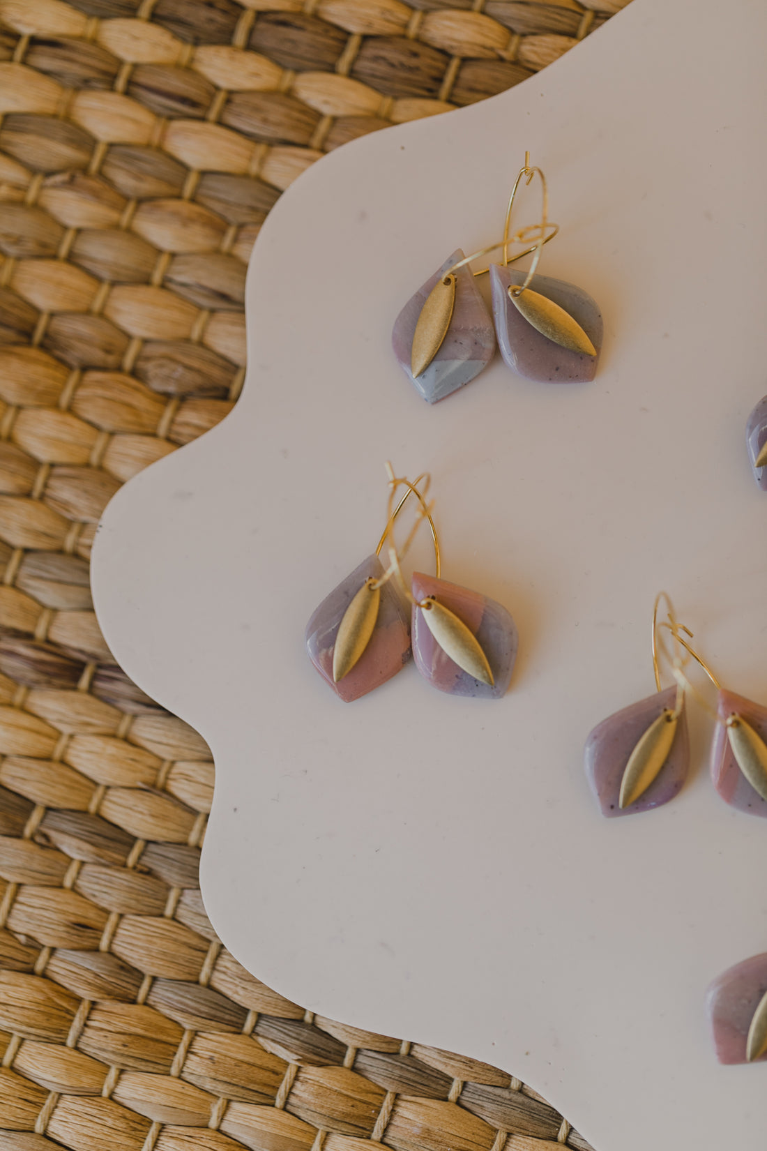 round earrings made of polymer clay in autumn colors